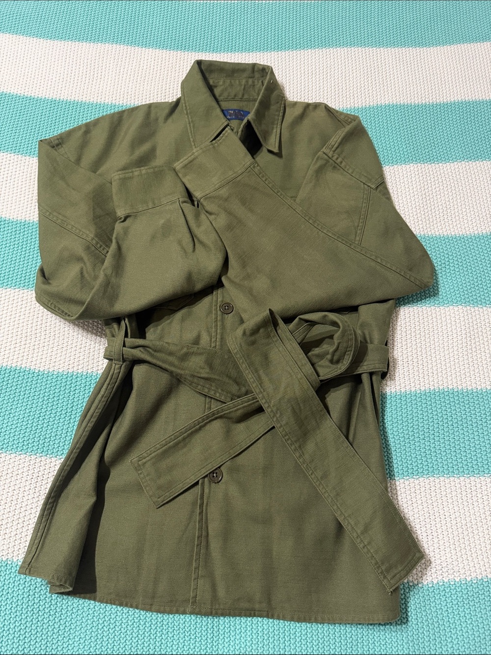 Polo by Ralph Lauren Olive Green Button-Front Utility Jacket with Self Tie Belt